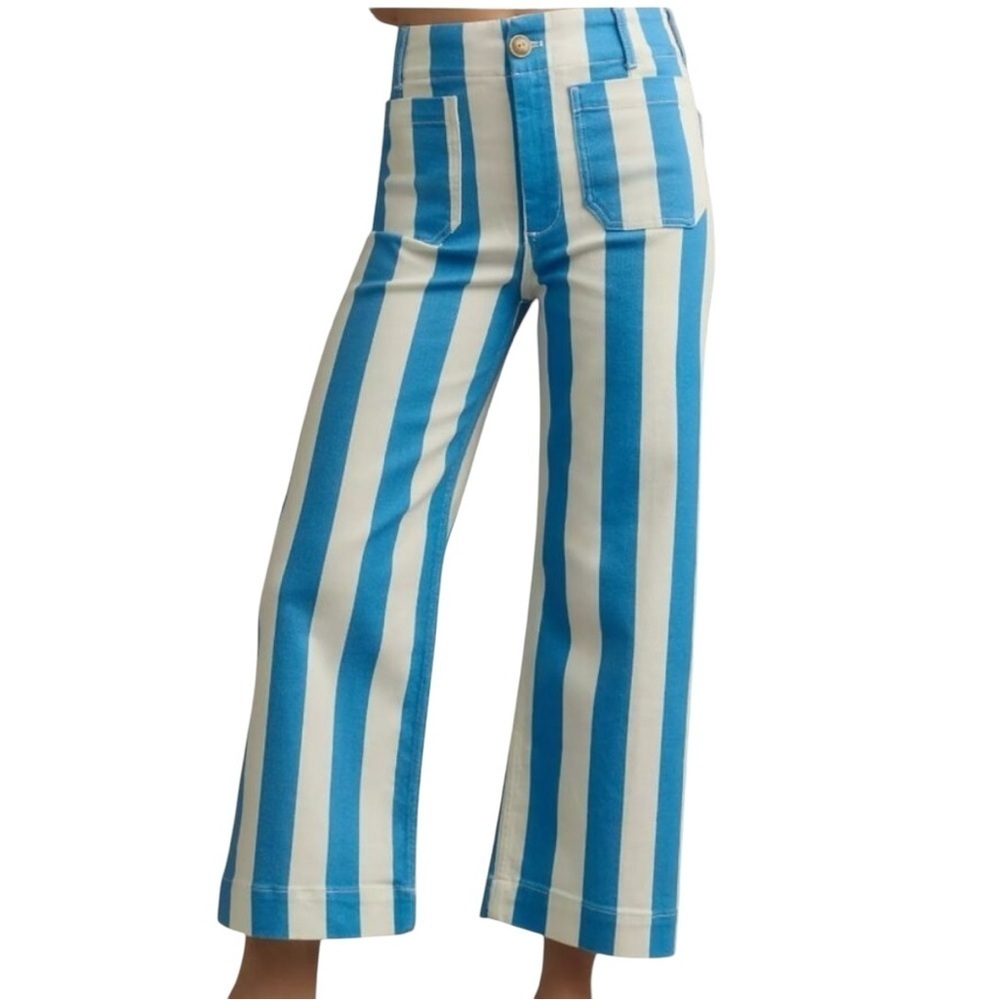 Blue and White Striped Women's Pants
